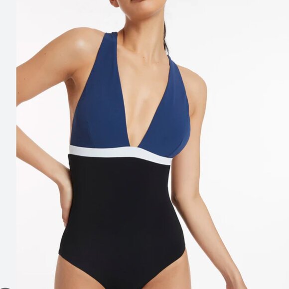 JETS NWOT Versa Tie Back One Piece Pacific Blue Swimsuit size 4 - Picture 1 of 9